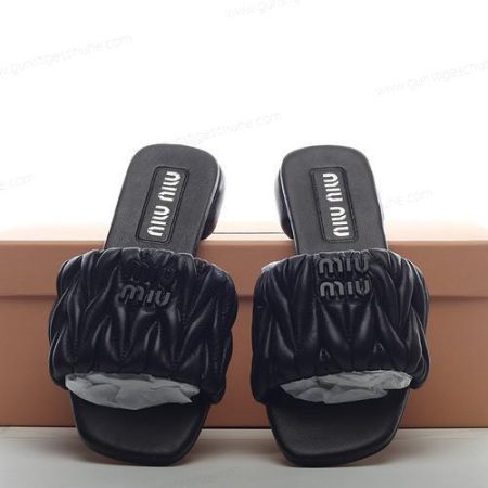 Günstiger MIU Raffia Logo Flat Slide Sandals ‘Schwarz’ Schuhe 5XX605F0103LM5