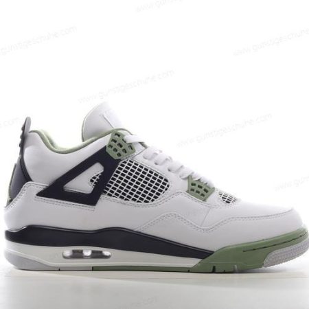 Günstiger Nike Air Jordan 4 Retro ‘Weiß Schwarz Grün’ Schuhe AQ9129-103